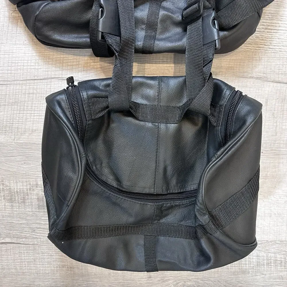 2 Piece Black Leather Expandable Motorcycle Sissy Bar Bag Waterproof Travel